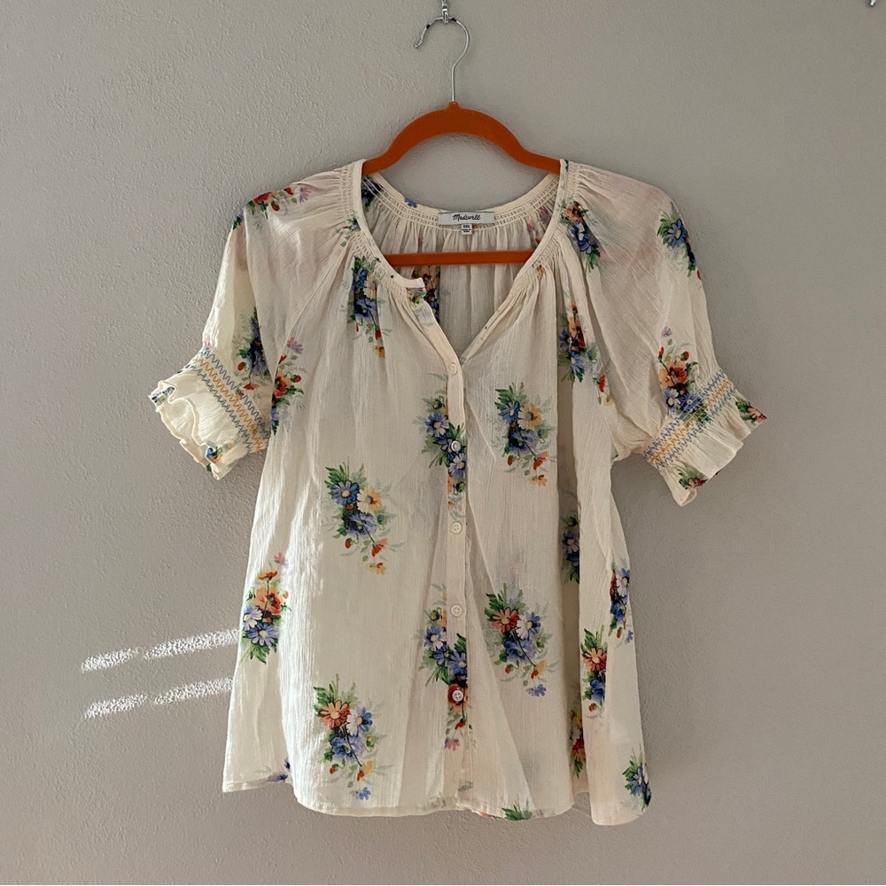 Madewell floral puff sleeve blouse top size XXS